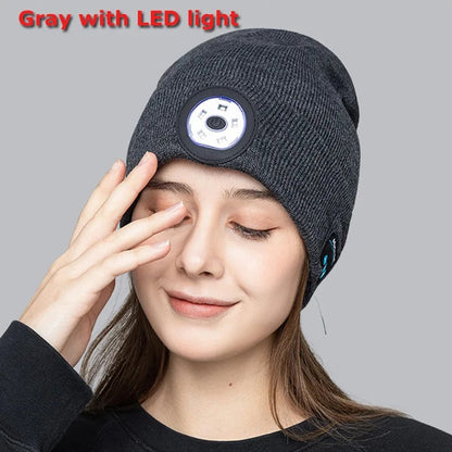 Warm Beanie with Bluetooth and Headtorch