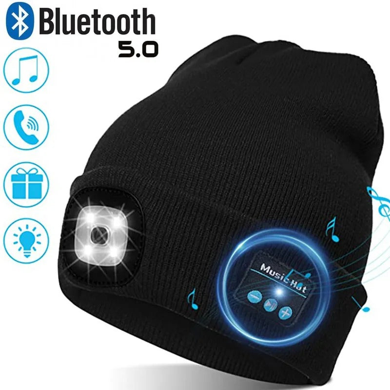 Warm Beanie with Bluetooth and Headtorch