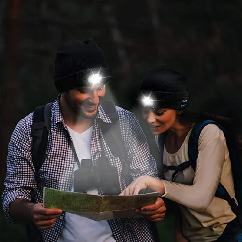 Warm Beanie with Bluetooth and Headtorch