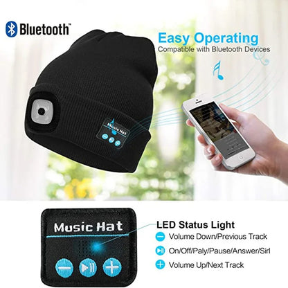 Warm Beanie with Bluetooth and Headtorch